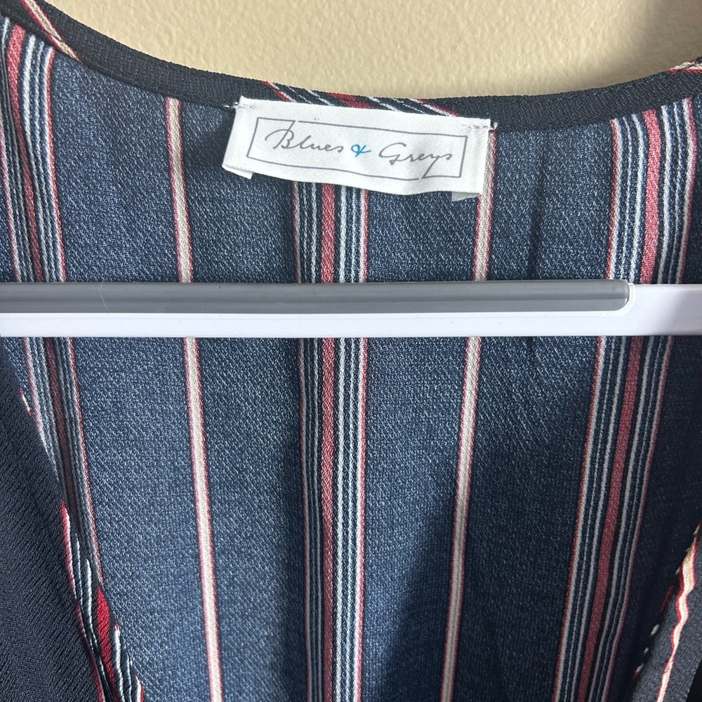 Blues & Greys Striped Maxi Dress Tie sleeves Size MED EUC - Picture 3 of 6